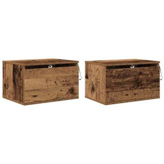vidaXL Mobiletto da comodino a parete con cassetto 2 pcs Legno vecchio - Vidaxl
