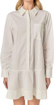 English Factory Ruffle Hem Long Sleeve Mini Shirtdress in White at Nordstrom, Size X-Small