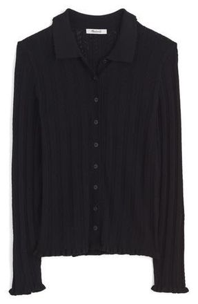 Madewell Ruffle Trim Pointelle Cardigan in Abyss at Nordstrom Rack, Size Xx-Small