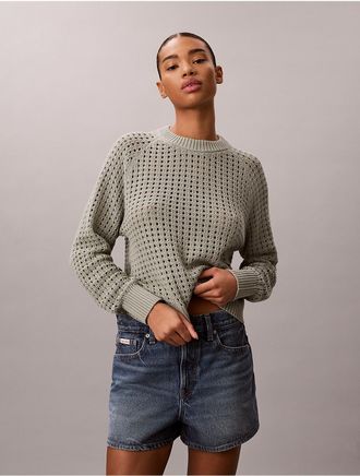 Calvin Klein Jeans Calvin Klein Womens Open Stitch Sweater - Green - XL