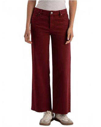 Kut from the Kloth Meg High-Rise Fab Ab Wide Leg Raw Hem Jeans In Maroon