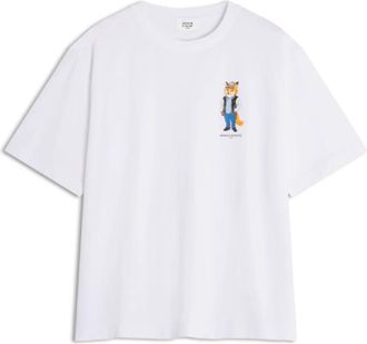 Maison Kitsun&eacute; Witte Fox Logo T-Shirt Oversize - Heren - T-shirts - Wit - L - Katoen - Tops