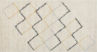 Beliani Alfombra De Algod&oacute;n Beige Claro Negro Amarillo 80 X 150 Cm A Mano Geom&eacute;trico Tezpur