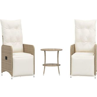 vidaXL Vidaxl - Sillones Reclinables De Jard&iacute;n Con Mesa 2 Uds Rat&aacute;n Pe Beige
