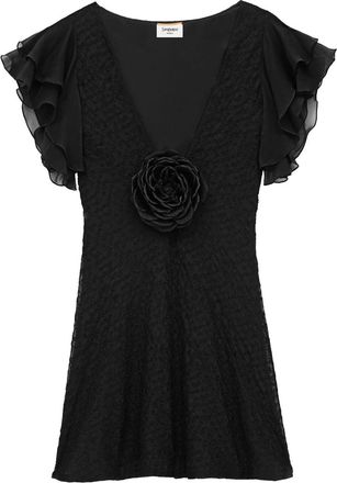 Saint Laurent Abito Con Scollo A V In Mussola Ricamata-Donna