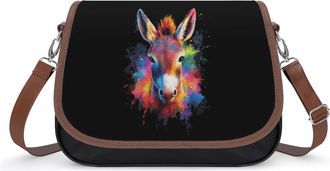 Generic Donkey Watercolor Crossbody Bags for Women Fashion Leather Shoulder Handbags With Adjustable Strap