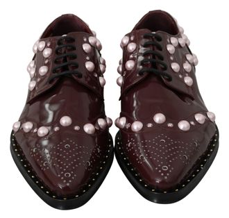 Dolce & Gabbana Womens Bordeaux Leather Crystal Pearls Formal Shoes