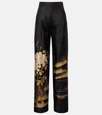 Max Mara Mappa printed high-rise silk wide-leg pants