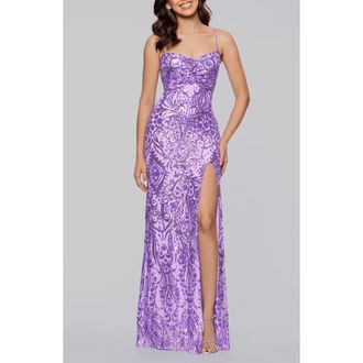 Blondie Nites Sequin Paisley Sheath Gown in Lavender at Nordstrom, Size 15