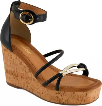Andrea Womens Cork Wedge Heel Sandal In Black