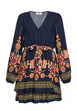 Usha Jurk Dames Navy Veelkleurig