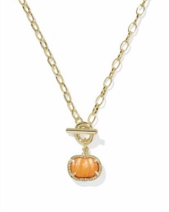 Kendra Scott Womens Pumpkin Link And Chain Necklace In Gold Orange Mother Of Pearl