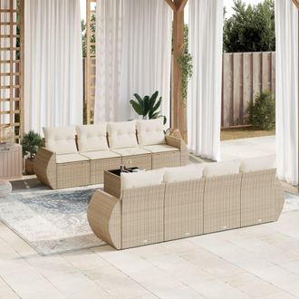 vidaXL Set De Sof&aacute;s De Jard&iacute;n 9 Pzas Con Cojines Rat&aacute;n Sint&eacute;tico Beige Vidaxl