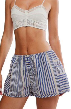 Free People Home By 8 Textured Stripe Cotton Boxer Shorts in Blue at Nordstrom, Size X-Small