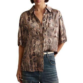 Reiss Maya Snake Print Button-Up Shirt in Neutral at Nordstrom Rack, Size 4