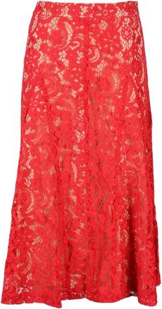 Semicouture Red Lace Cotton-Blend Long Skirt