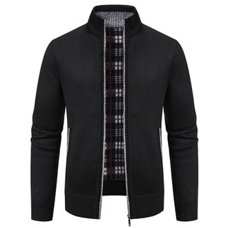 Generic Mens Rich Full Zip Cardigan Stand Collar Turn Down Collar Fleece Lined Zipper Casual Winter Coat Sweater Top Plainknit Cardigan Full Zip Up Sweater (4