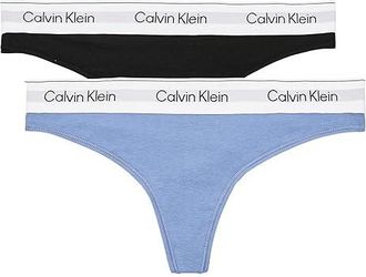 Calvin Klein Underwear Icon Cotton Modal Thong 2-Pack Womens Underwear Black/Blue Tulip : MD (US 8-10), Cotton/Elastane/Modal