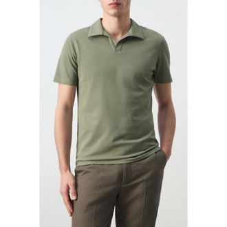 Mango Slim Fit Stretch Cotton Blend Piqu&eacute; Polo in Khaki Green at Nordstrom, Size Xx-Large