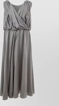 Lardini silk draped v-neck sleeveless midi dress