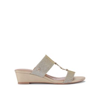 Carvela Womens Arletta Mid Wedge Sandals - Gold Fabric - Size UK 9