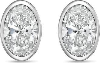 Diana M. Jewels 14Kt White Gold 4.00 cts Lab Grown Oval Diamond Bezel Studs