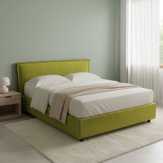 Dmora Letto Matrimoniale Bruzolo, Letto Matrimoniale Materasso Incluso, Sfoderabile Made In Italy, Contenitore, Verde