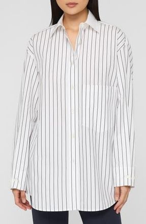 Lafayette 148 New York Oversize Stripe Cotton Button-Up Shirt in Bluebell Multi at Nordstrom Rack, Size Medium