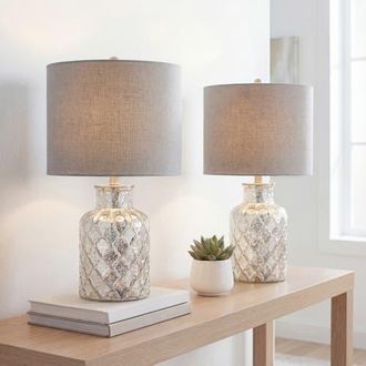 Jonathan Y Designs Alvord LED Glass Table Lamp in Mercury Silver at Nordstrom