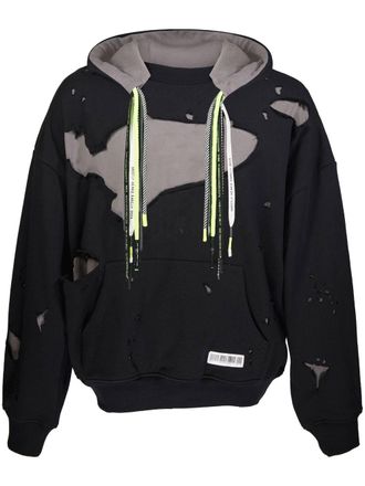 Mostly Heard Rarely Seen layered distressed cotton hoodie - Black