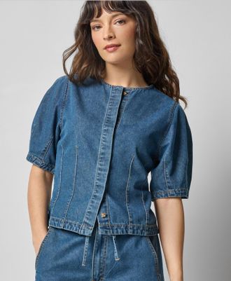 Lilla P Short Sleeve Seamed Top In Blue