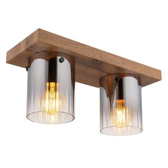 Netlighting Underwood Cluster Ceiling Light Wood Look Smoke Glass 2x E27 in Brown