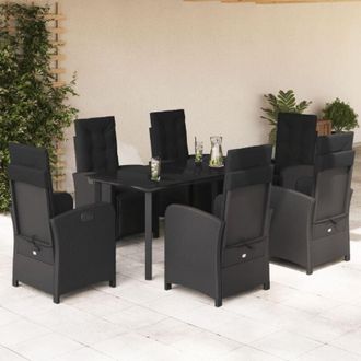 vidaXL Set De Comedor De Jard&iacute;n 7 Pzas Y Cojines Rat&aacute;n Sint&eacute;tico Negro Vidaxl