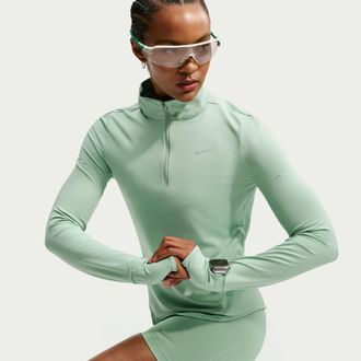 Nike Womens Swift Dri-FIT UV 1/4-Zip Running Top in Green | HQ0499-006