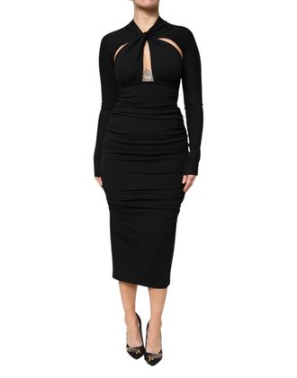 Dolce & Gabbana Womens Black Long Sleeves Sheath Midi Dress Viscose Nylon Elastane