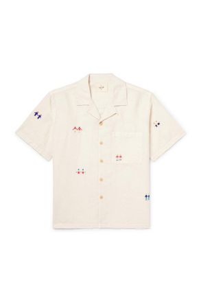 Folk Anniversary Convertible-Collar Embroidered Linen and Cotton-Blend Shirt