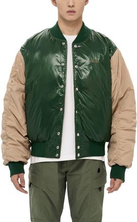 AlphaStyle Hamden Mens Reversible Down Varsity Jacket in Green at Nordstrom, Size Xx-Large