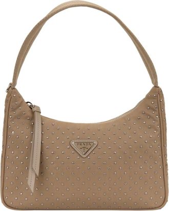 Prada Shoulder Bags, female, Beige, Size: ONE SIZE Re-Edition Mini Crystal Shoulder Bag