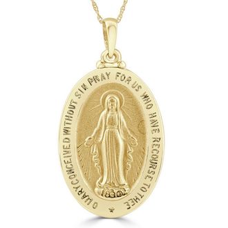 Pompeii3 14k White or Yellow Gold Mother Mary Pray For Us Pendant Necklace 1 Tall 5Grams