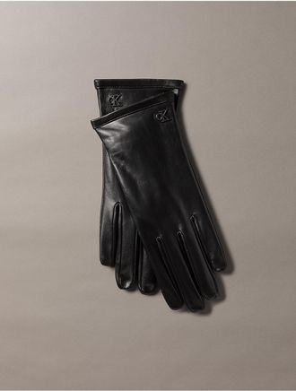 Calvin Klein Womens Monogram Leather Gloves - Black - XL