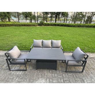 Fimous Aluminum 4-Piece 5-Seater Sofa Set with Lifting Table & 2 Chairs in Dark Grey