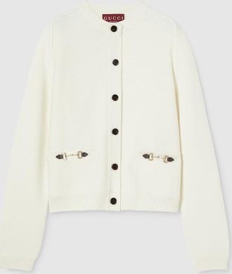 Gucci Wool Cashmere Cardigan With Horsebit, White, Ready-to-wear