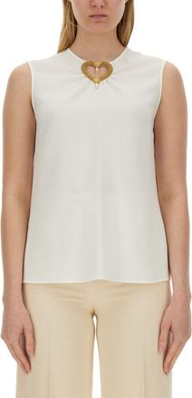 Moschino Blouse With Heart Applique And Subtle Keyhole Detail