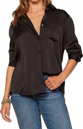 Skies Are Blue Clothing Long Sleeve Satin Blouse In Black