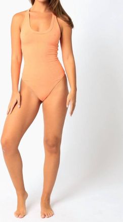 Olivaceous Gia Ribbed Racerback Tank Bodysuit In Tangerine