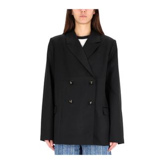 Ganni Blazers, female, Black, Size: S Double-Breasted Oversized Blazer