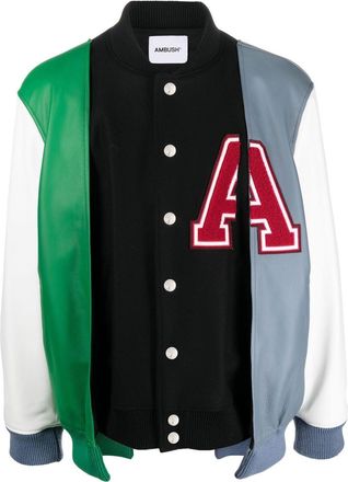 AMBUSH layered varsity jacket - men - Leather/Virgin Wool/Polyester/Polyamide - L - Black
