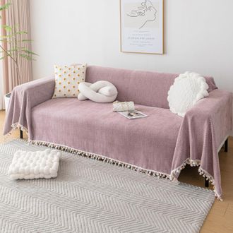 OEM Manta Para Sof&aacute; De Color Liso Con Borlas Decorativas, Transpirable Y Ligera, Rosa, 180x340 Cm