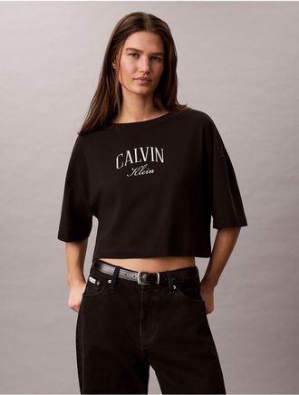 Calvin Klein Jeans Calvin Klein Womens Boxy Varsity Logo Cropped Tee - Black - XL