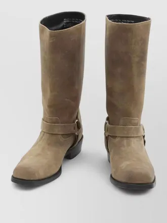 Golden Goose knee high suede biker boot strap detail